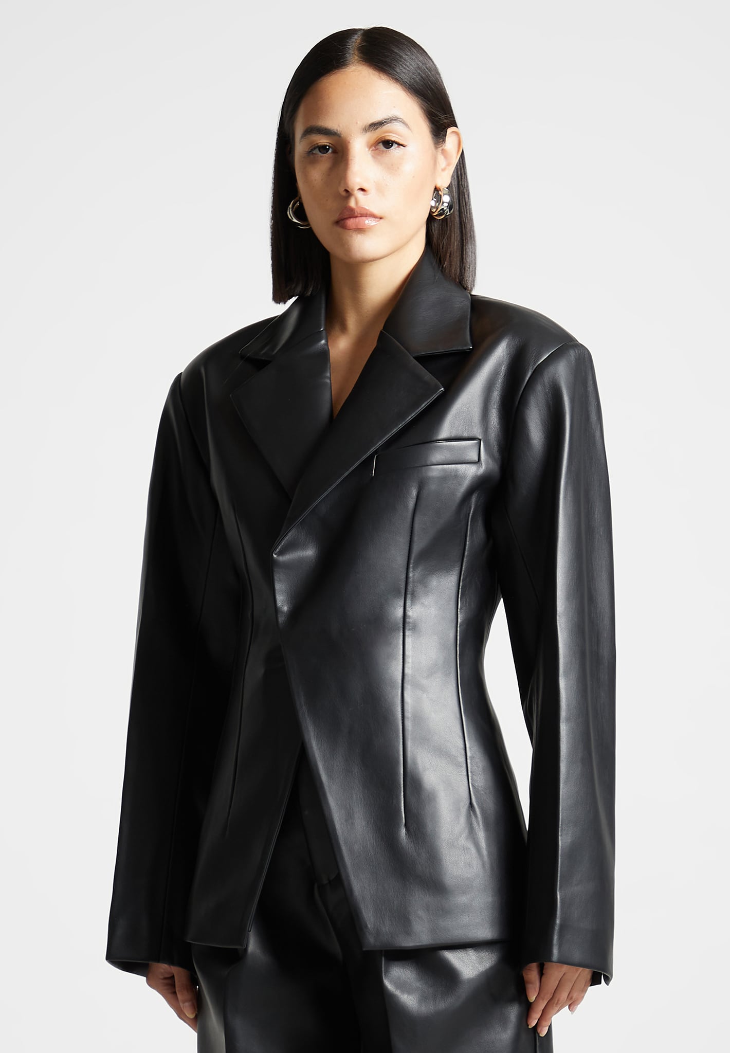 Leather double breasted blazer deals