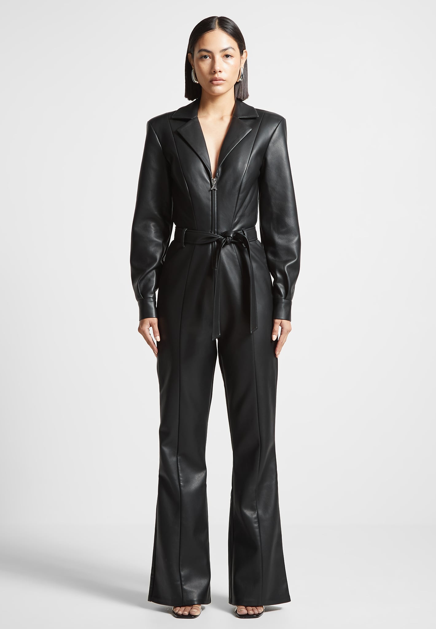 vegan-leather-fit-and-flare-belted-jumpsuit-black
