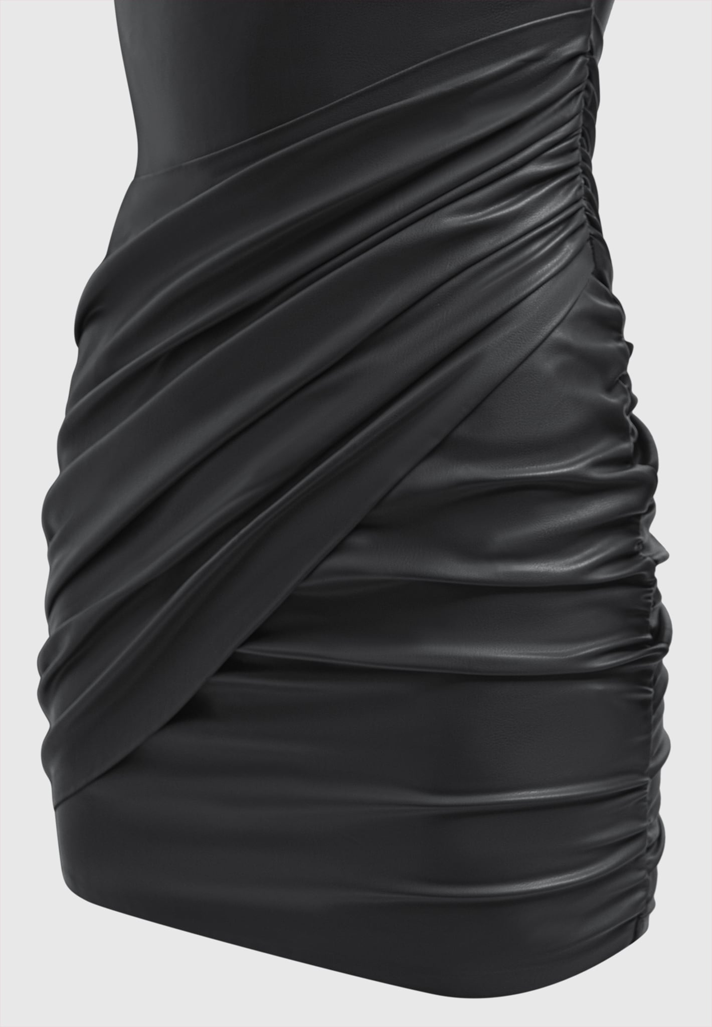 Vegan Leather Gathered Dress - Black