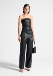 Laurena - Leather Tacked Longline Bandeau Top - Black