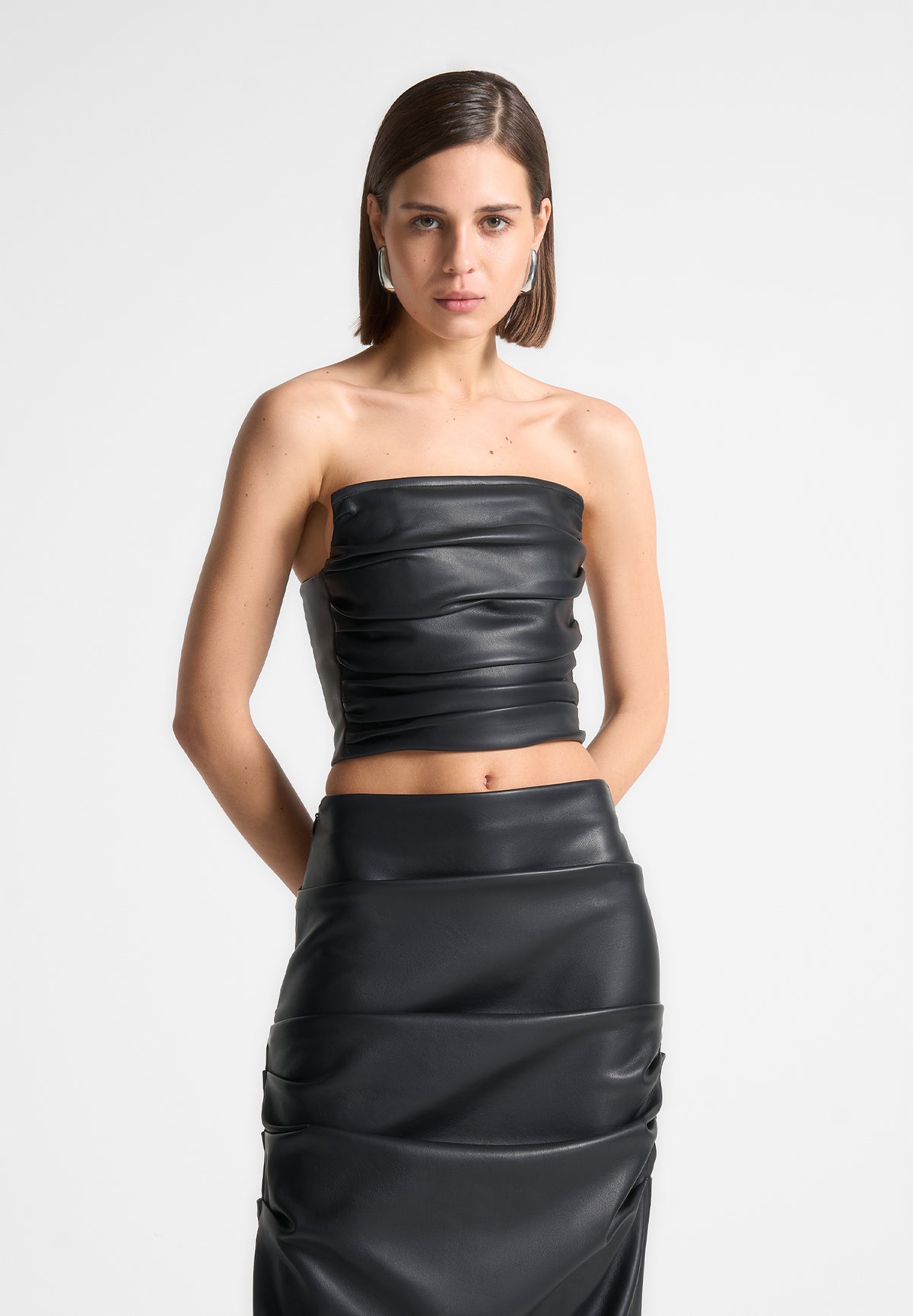 Brown vegan leather corset main image 1