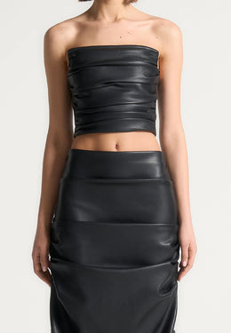 pleated-bandeau-leather-corset-top-black