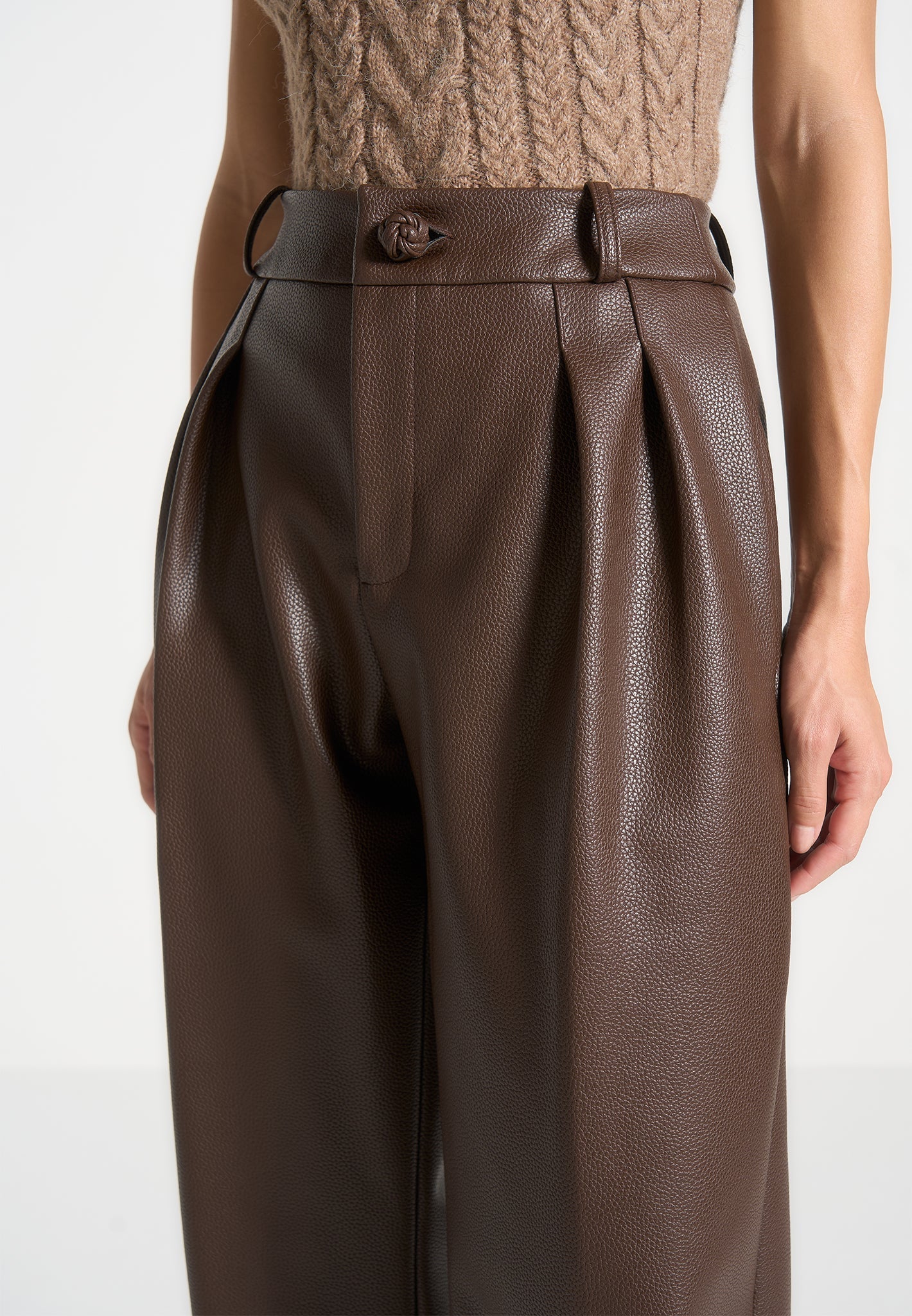 olivia-pebbled-leather-pleated-stacked-trousers-brown