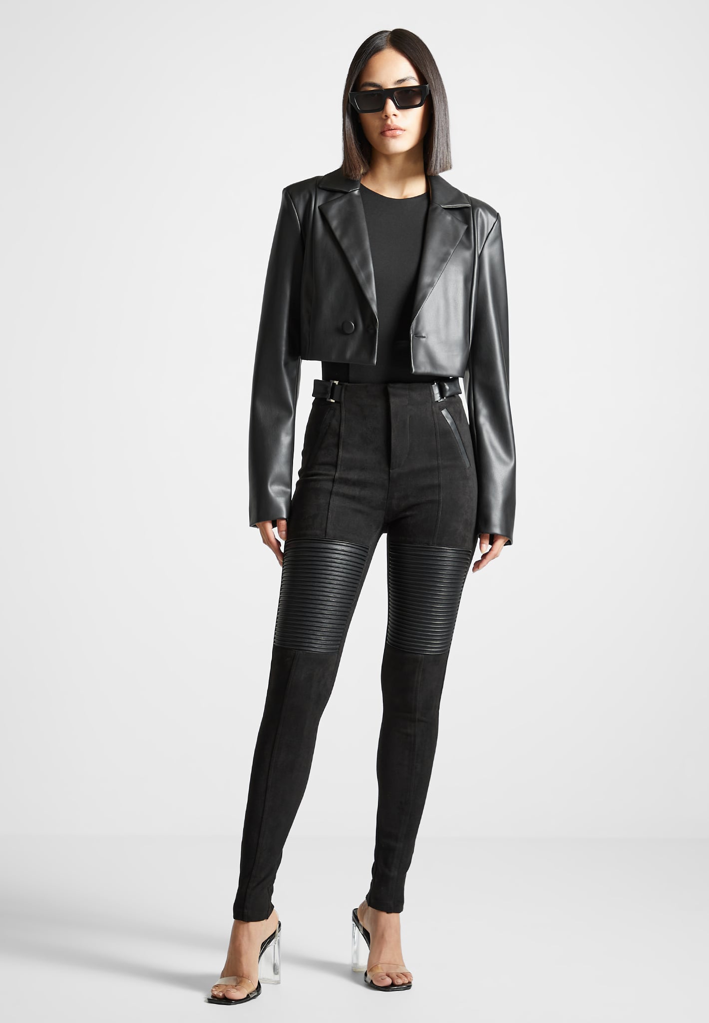 Vegan Leather and Suede Ribbed Leggings Black Mani re De Voir
