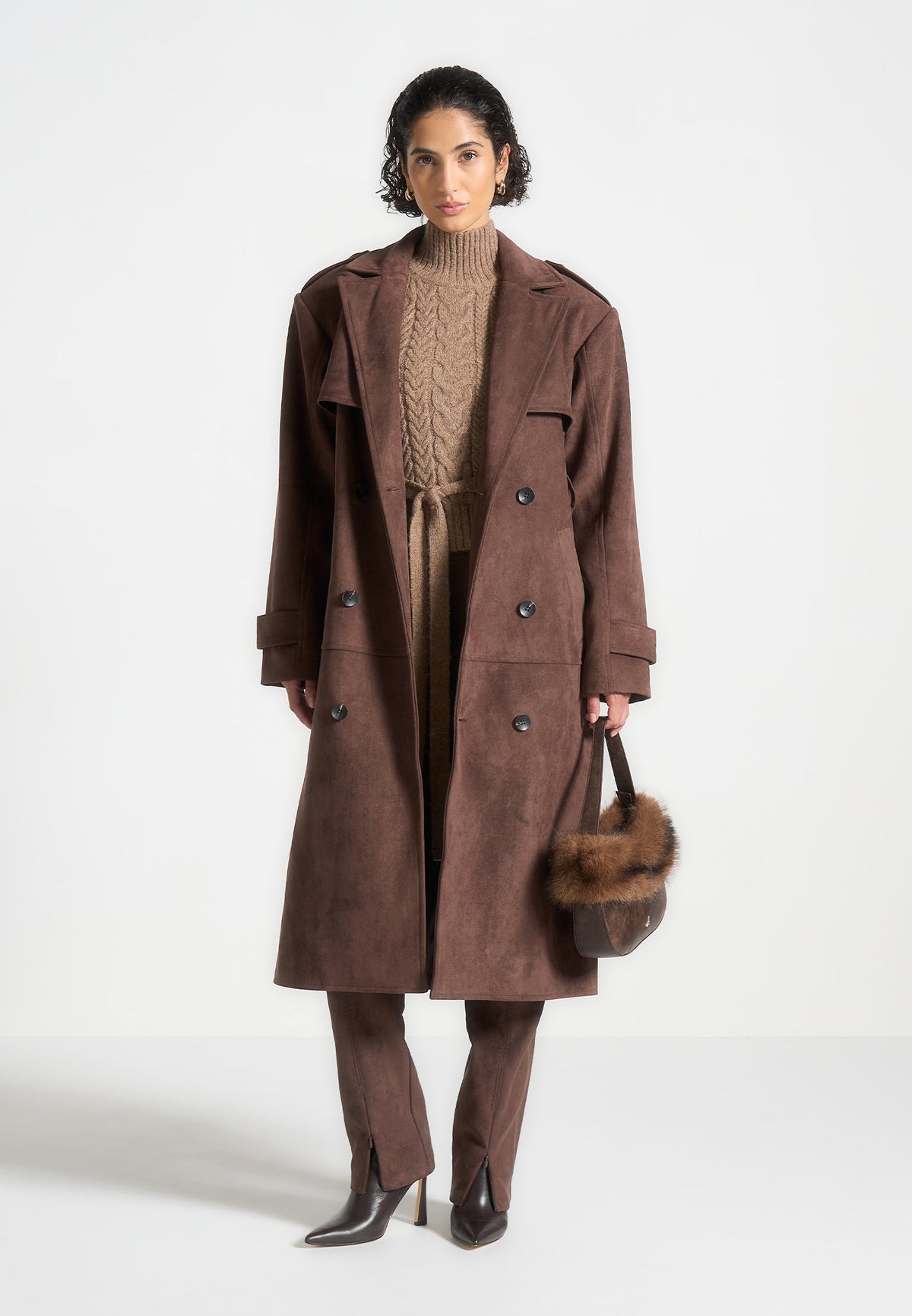 Amance - Suede Trench Coat - Brown