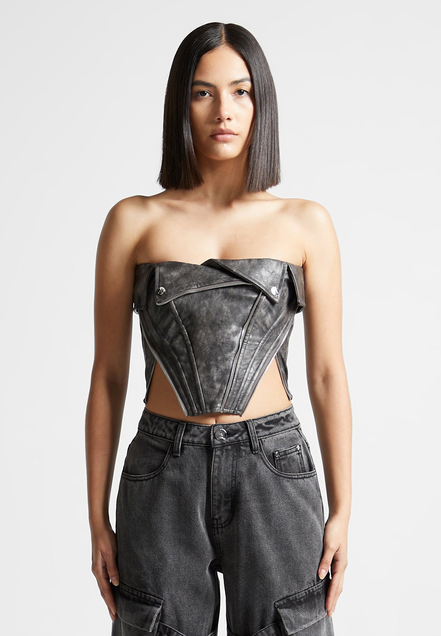 vintage-vegan-leather-biker-corset-grey