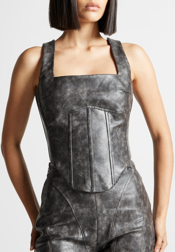 Vintage Leather Corset Top - Grey