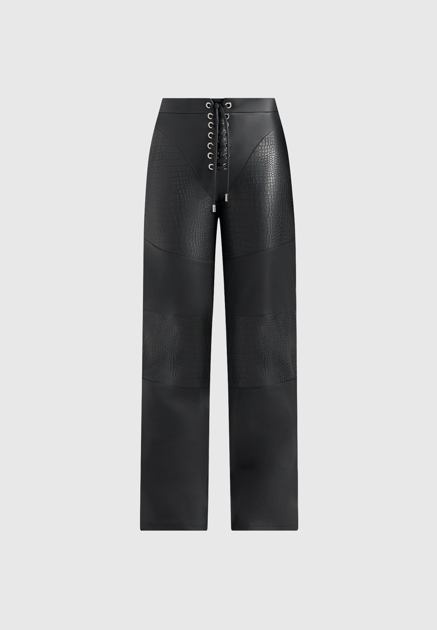 seren-croc-embossed-lace-up-trousers-black