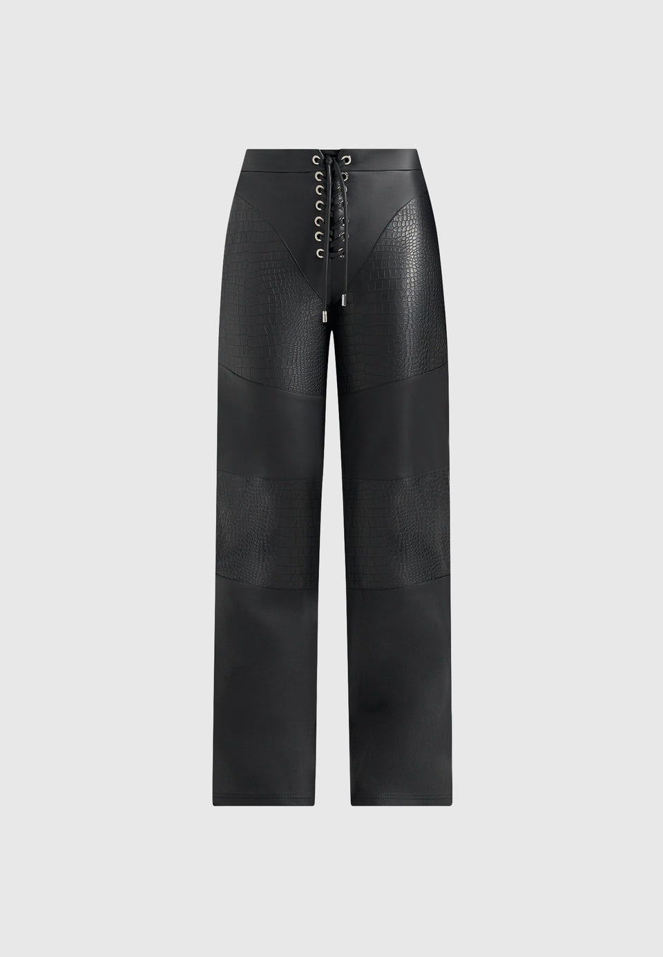 seren-croc-embossed-lace-up-trousers-black