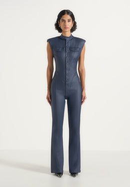 Annette - Wax Coated Denim Jumpsuit - Indigo