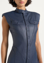 Annette - Wax Coated Denim Jumpsuit - Indigo