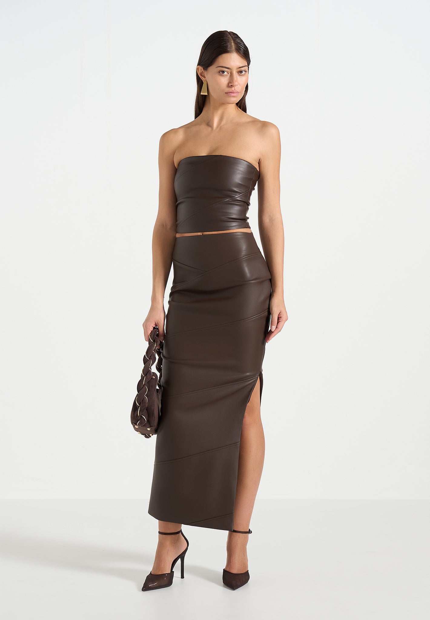 Daisy - Leather Midaxi Skirt - Brown 