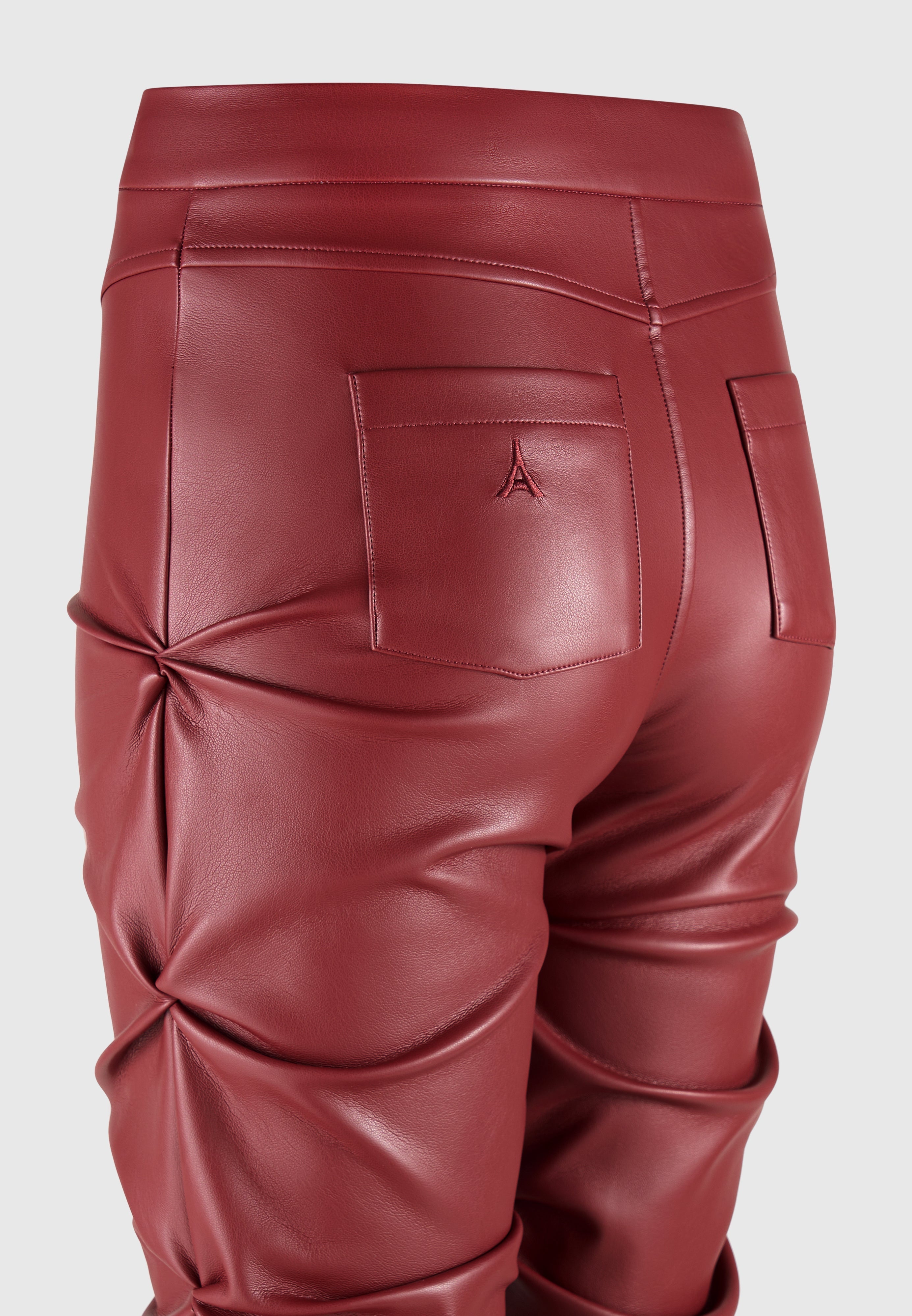Wide Leg Zara Red Faux Leather Trousers Solid PU Belted Straight