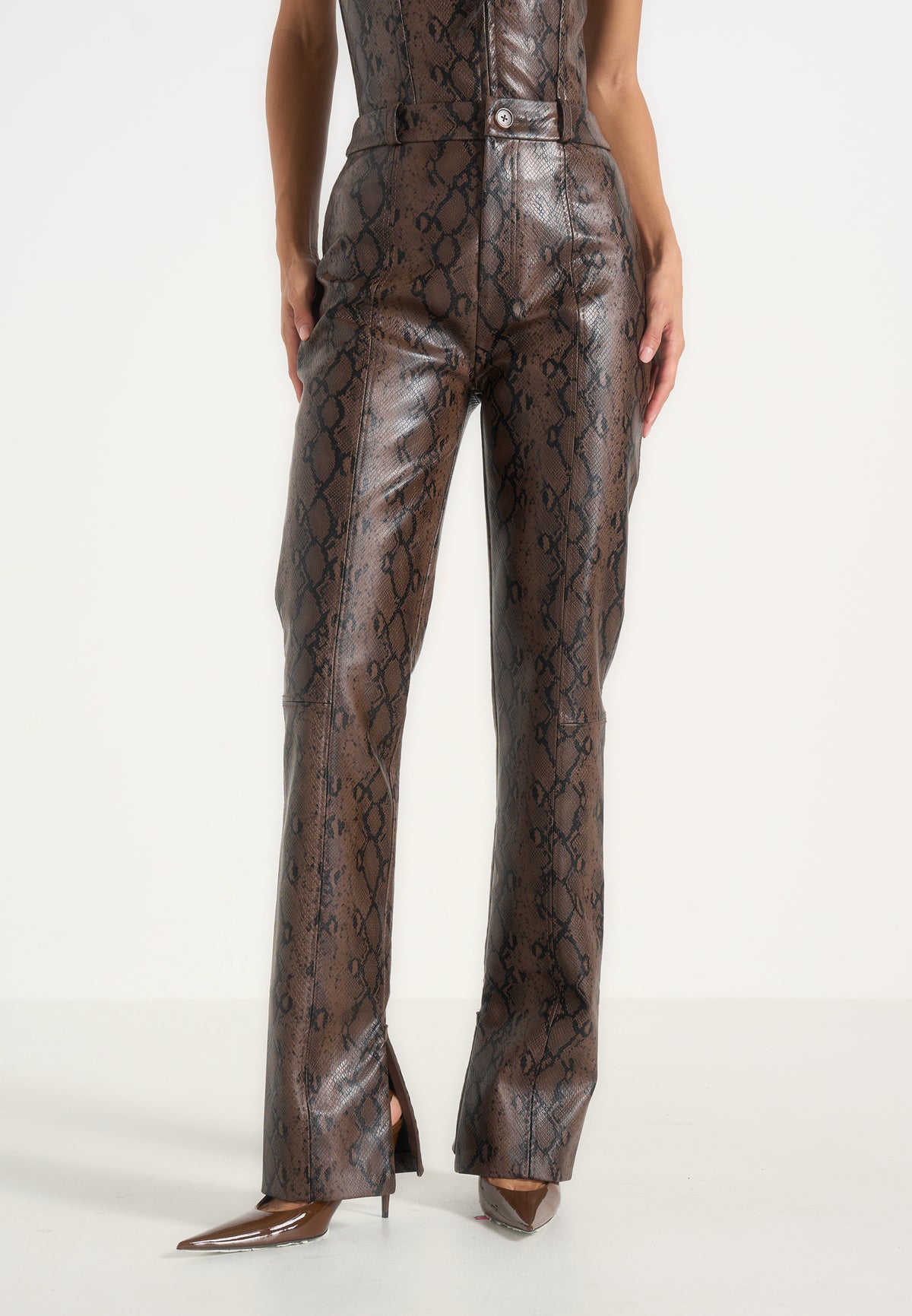 Lucia - Python Straight Leg Trousers - Brown
