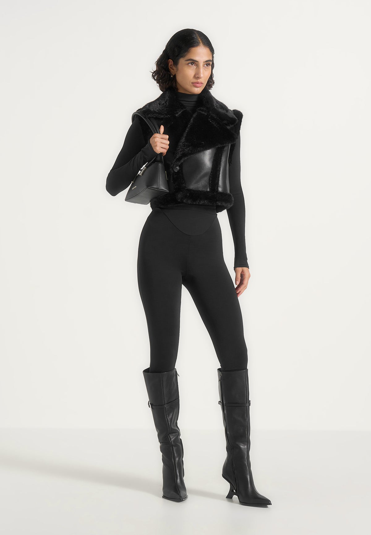 Kena - Leather & Plush 2-in-1 Gilet Jacket - Black