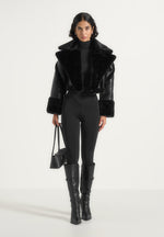 Kena - Leather & Plush 2-in-1 Gilet Jacket - Black