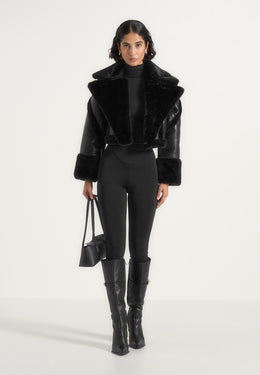 Kena - Leather & Plush 2-in-1 Gilet Jacket - Black