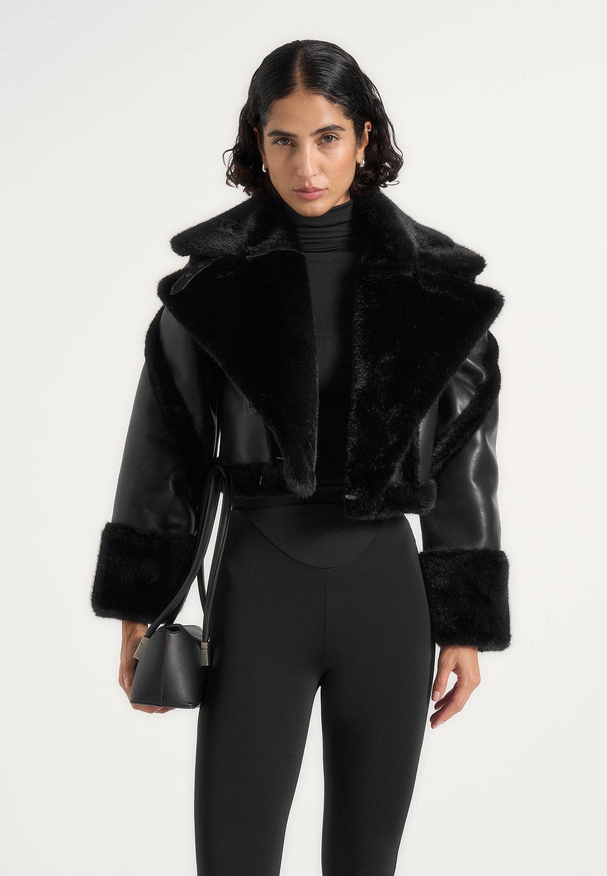 Kena - Leather & Plush 2-in-1 Gilet Jacket - Black