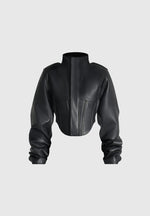 Solange - Leather Tacked Sleeve Corset Jacket - Black