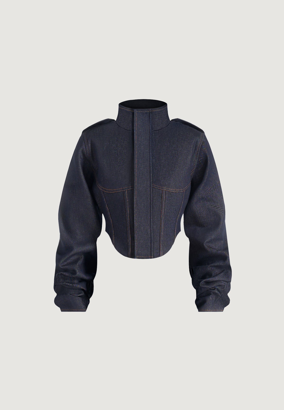 Solange - Denim Tacked Sleeve Corset Jacket - Indigo