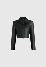 Adina - Leather Cropped Jacket - Black