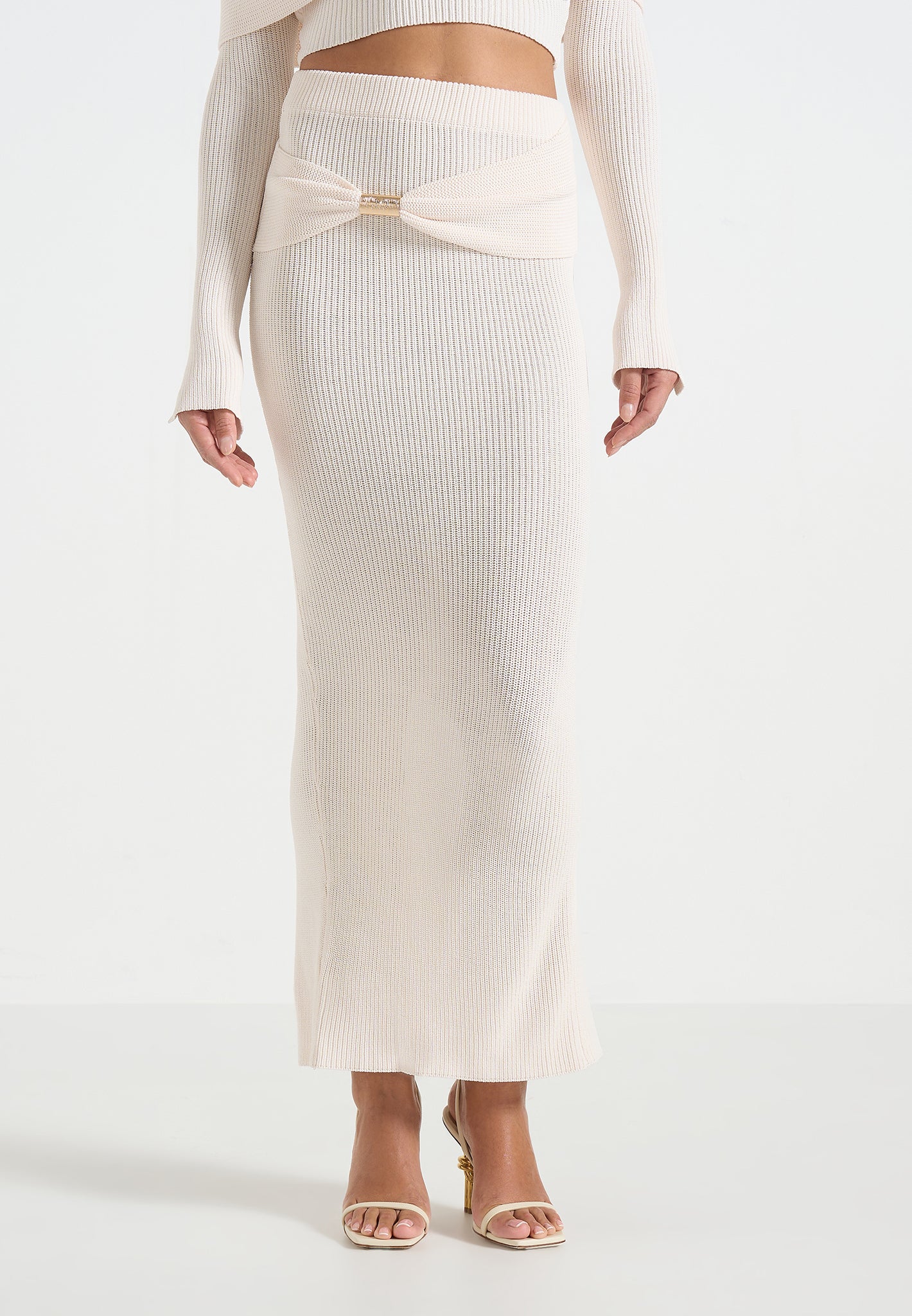 Amy - Asymmetric Midaxi Skirt With Hardware Detail - Cream
