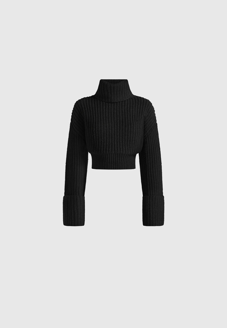 Amaya - Roll Neck Knit Jumper With Cuffs - Black