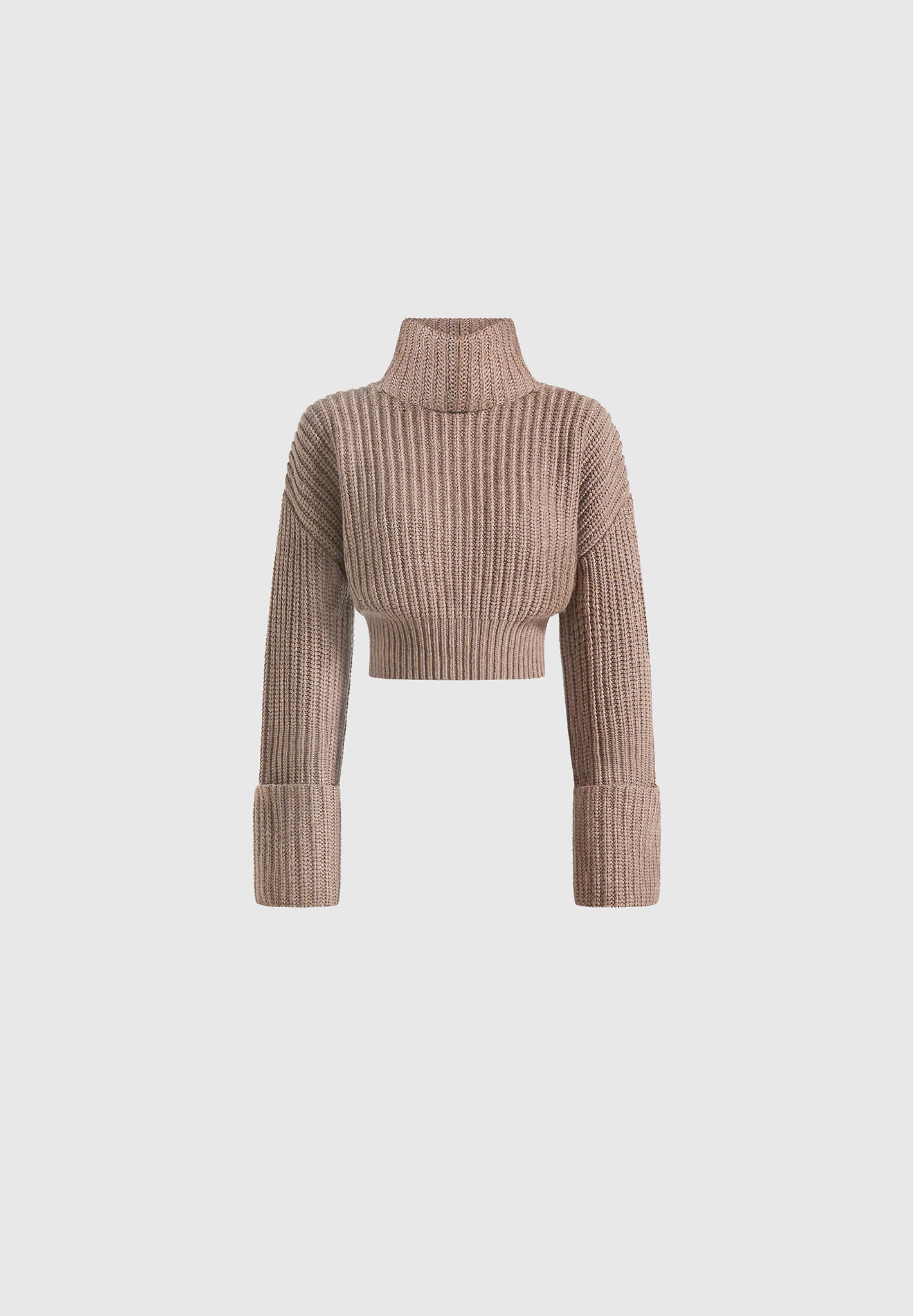 Amaya - Roll Neck Knit Jumper With Cuffs - Taupe