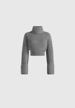 Amaya - Roll Neck Knit Jumper With Cuffs - Grey