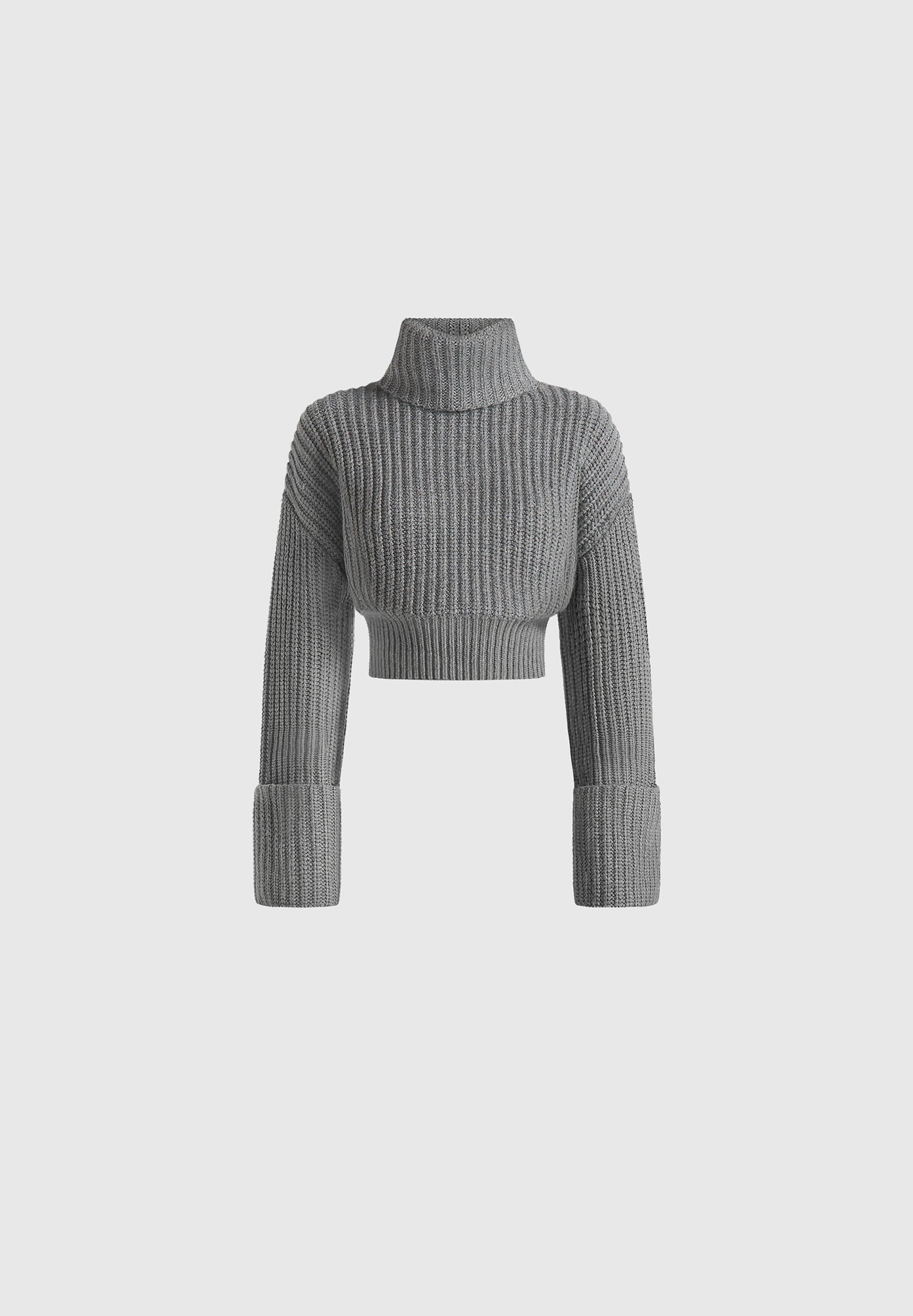 Amaya - Roll Neck Knit Jumper With Cuffs - Grey