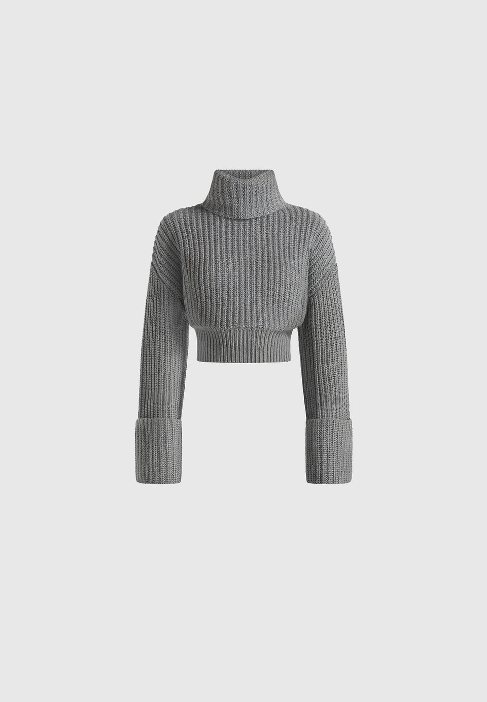 Amaya - Roll Neck Knit Jumper With Cuffs - Grey