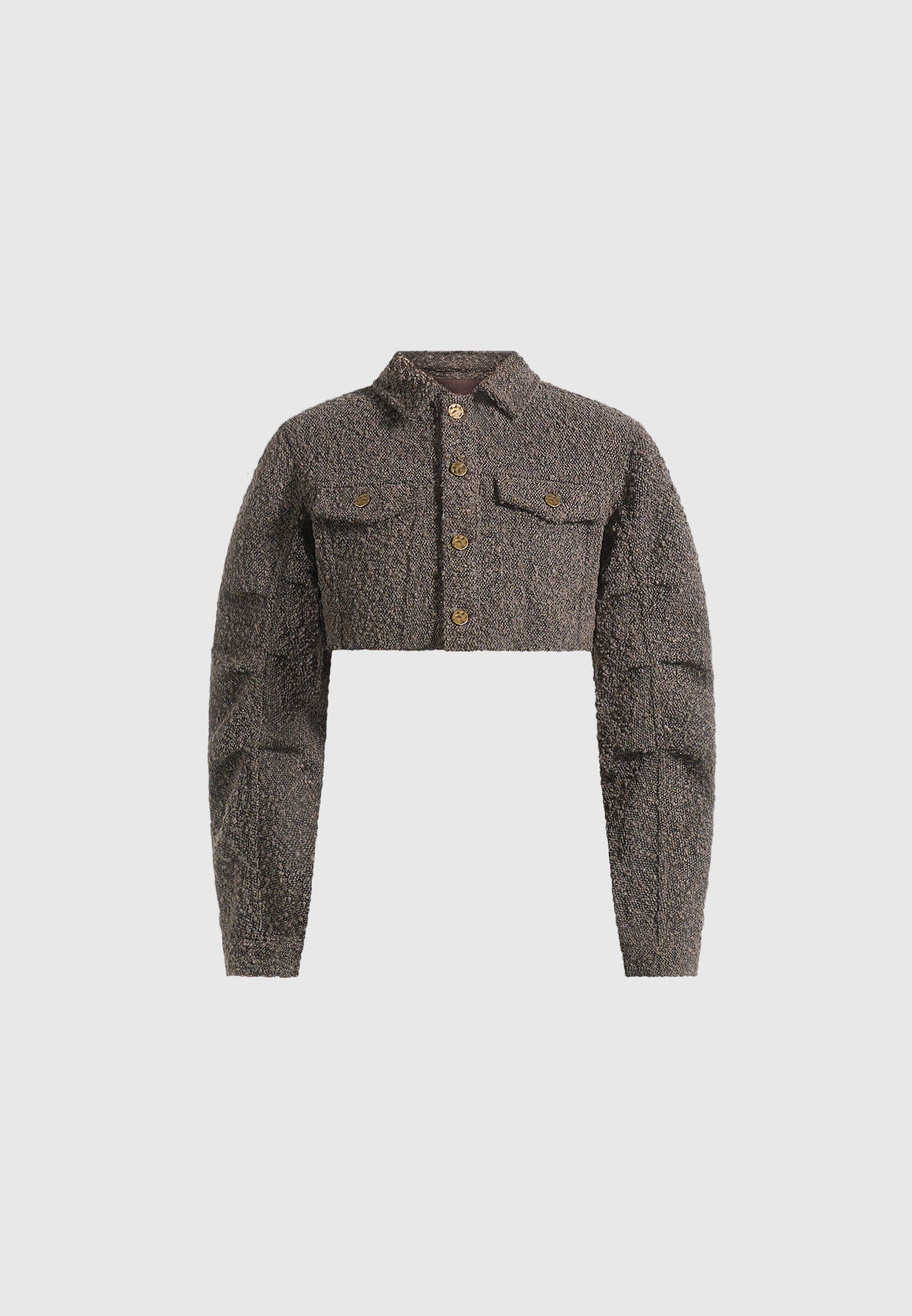 Catherine - Cropped Boucle Denim Jacket - Brown