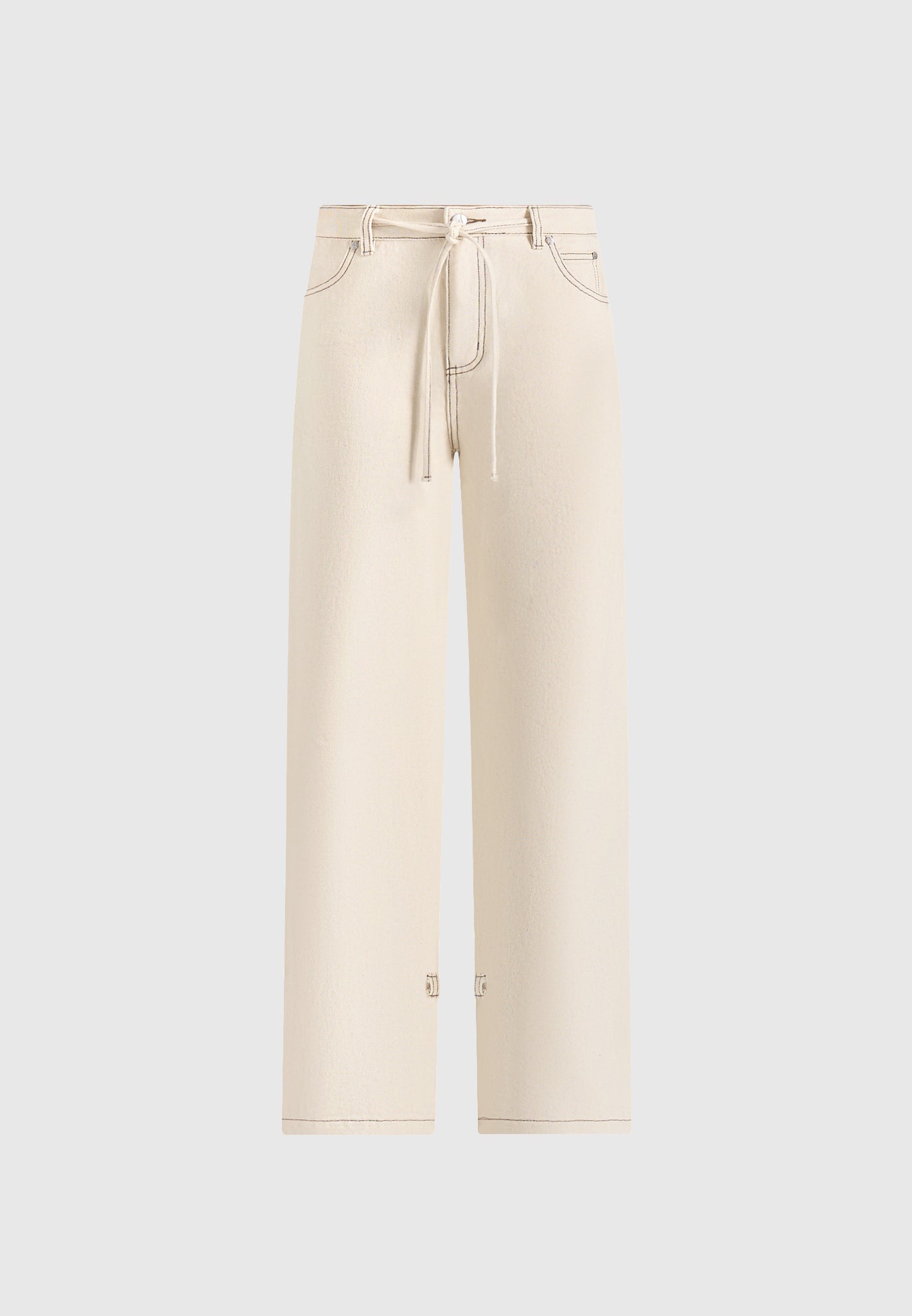 Faye - Wide Mid Rise Jeans With Tie Waist - Cream