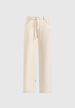 Faye - Wide Mid Rise Jeans With Tie Waist - Cream