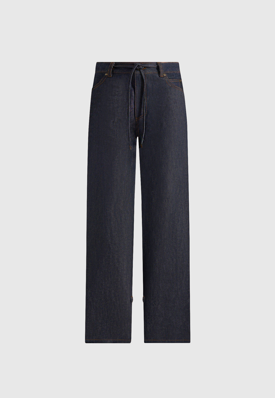 Faye - Wide Leg Denim Jeans With Ties - Indigo