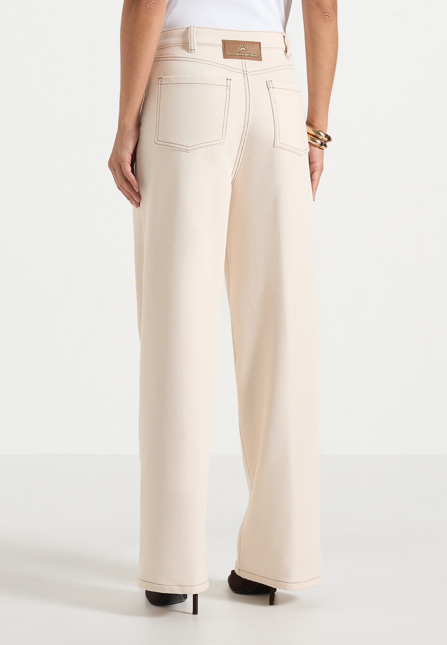 Astrid - Wrapover Wide Leg Jeans - Cream