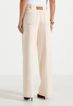 Astrid - Wrapover Wide Leg Jeans - Cream