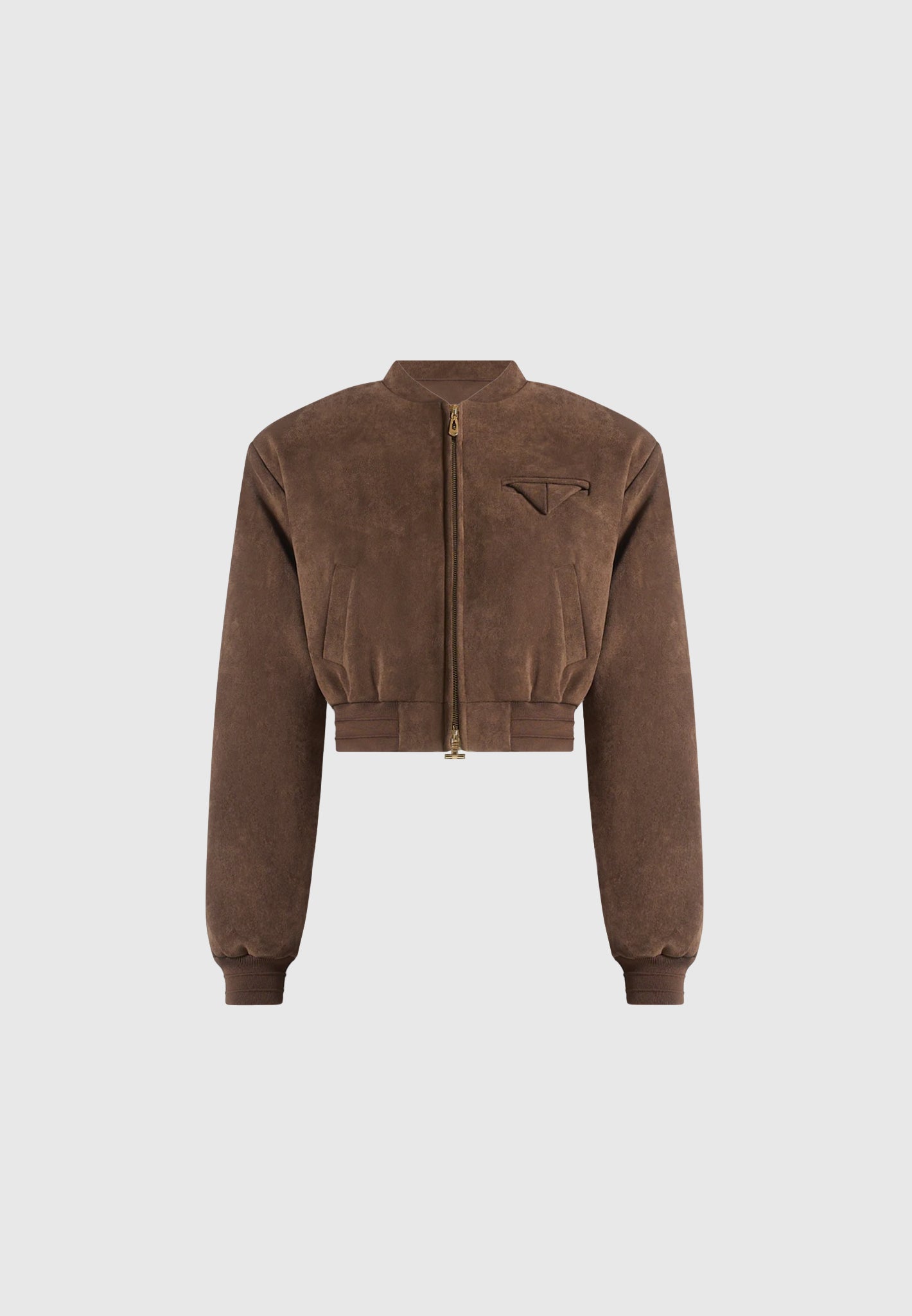Monique - Suede Wide Shoulder Bomber Jacket - Brown