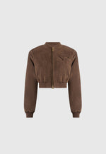 Monique - Suede Wide Shoulder Bomber Jacket - Brown