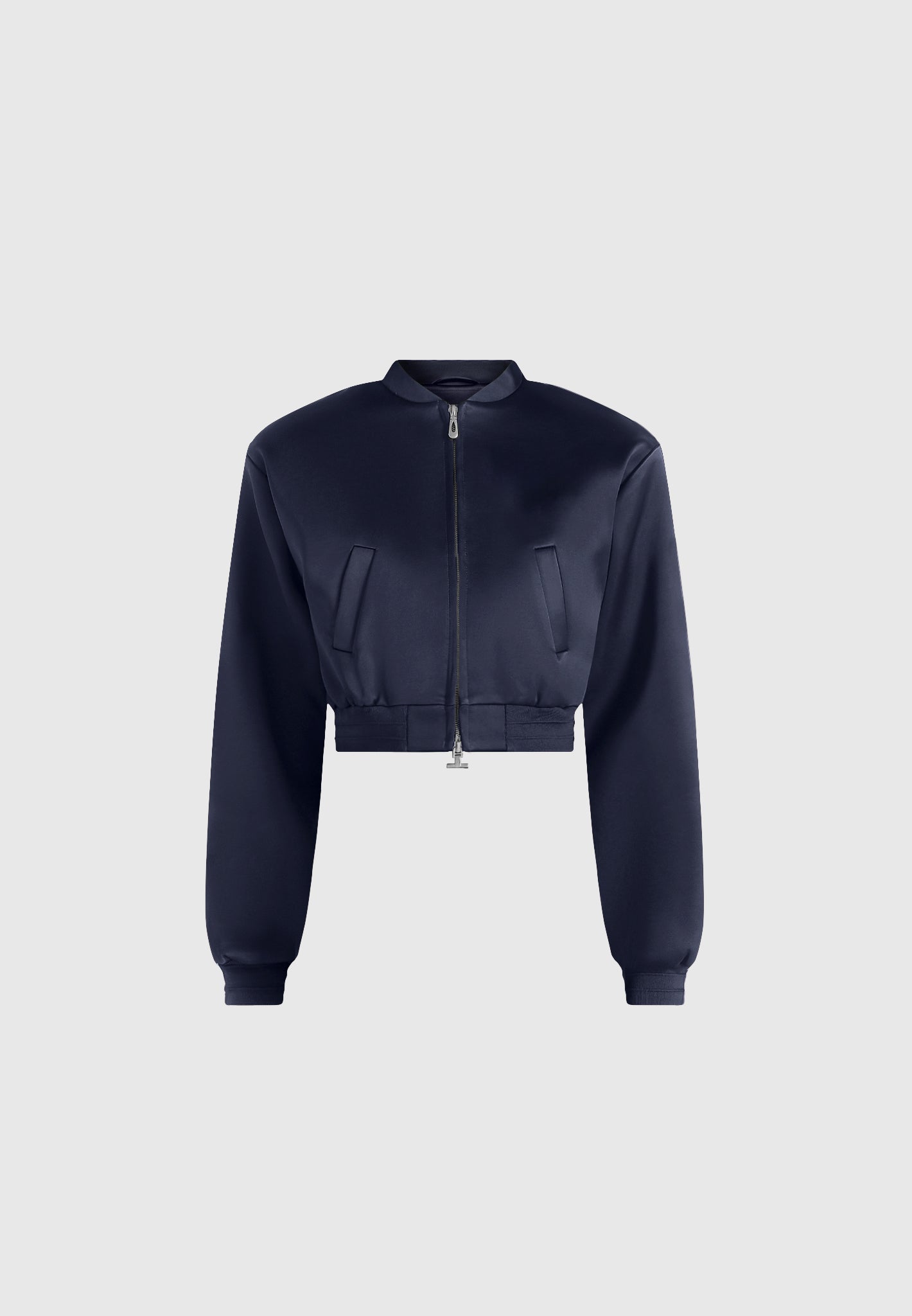 Monique - Satin Wide Shoulder Bomber Jacket - Navy