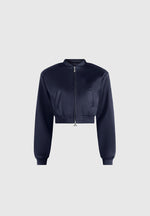 Monique - Satin Wide Shoulder Bomber Jacket - Navy