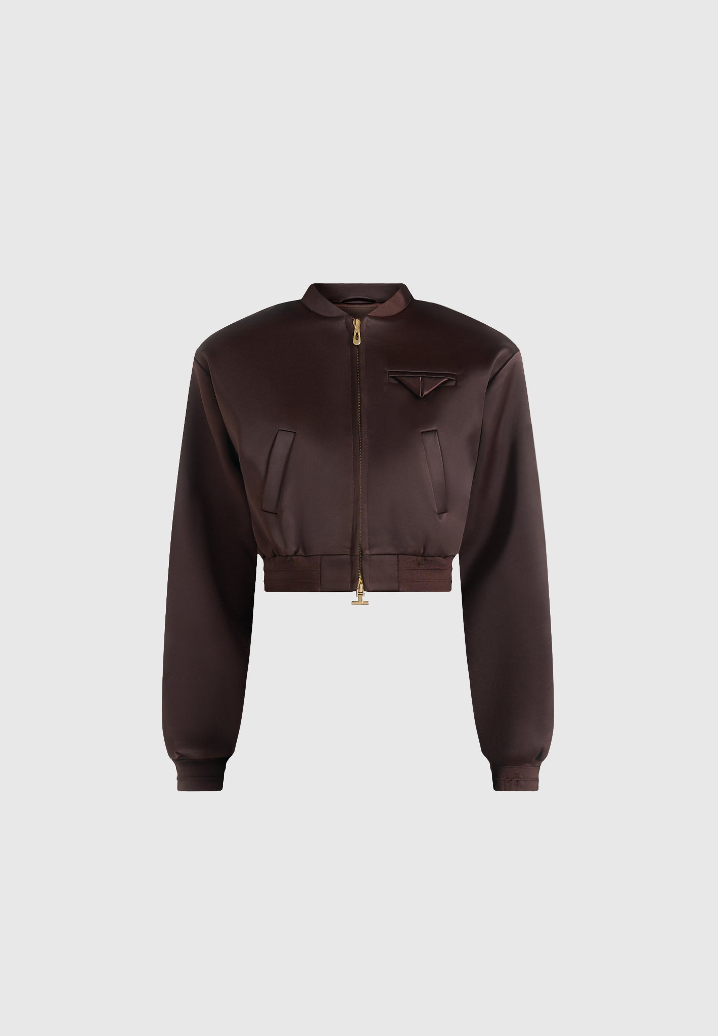 Monique - Satin Wide Shoulder Bomber Jacket - Brown