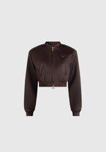 Monique - Satin Wide Shoulder Bomber Jacket - Brown