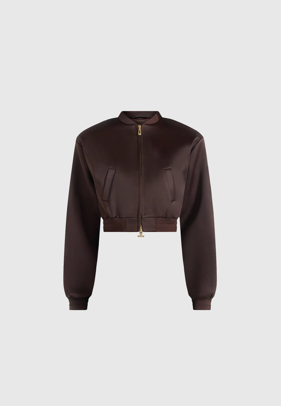 Monique - Satin Wide Shoulder Bomber Jacket - Brown