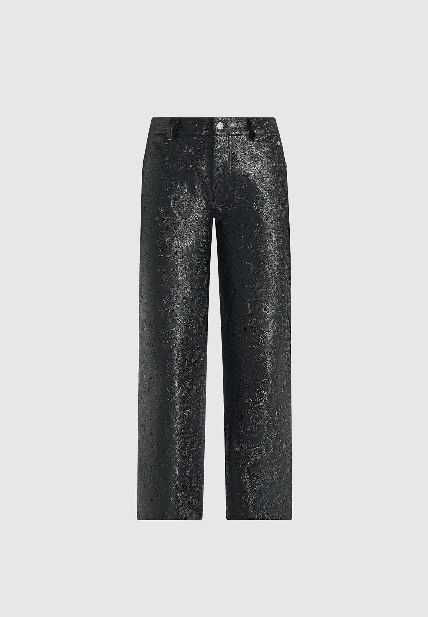 Ruth - Embossed Leather Mid Rise Trousers - Black