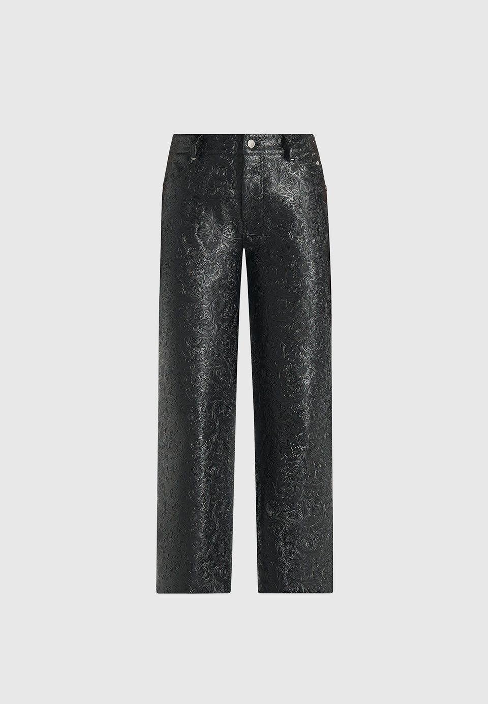 Ruth - Embossed Leather Mid Rise Trousers - Black
