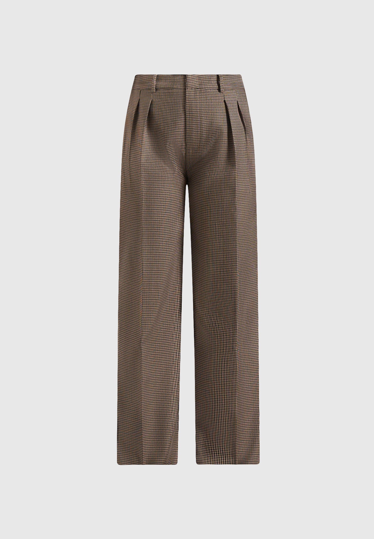 Julie - Houndstooth Twin Pleat Trousers - Brown