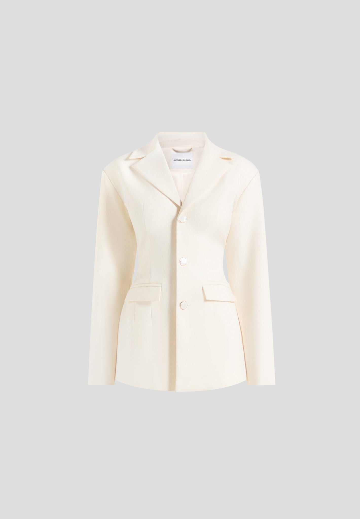 Claire - Wide Shoulder Cinch Waist Blazer - Cream