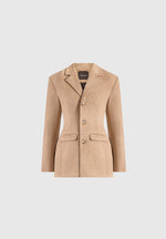 Claire - Suede Wide Shoulder Cinch Waist Blazer - Beige