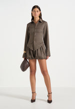 Zoe - Houndstooth Balloon Shorts - Brown